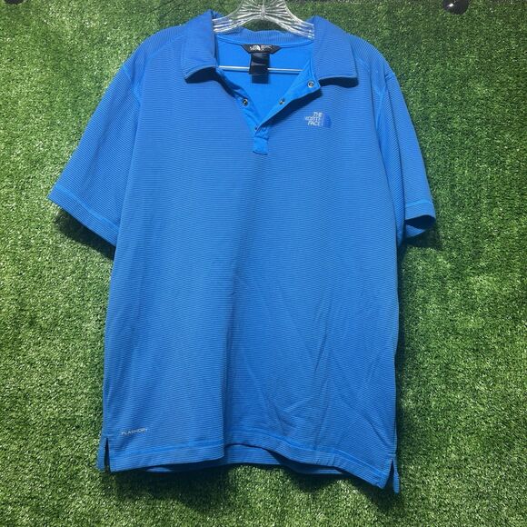 THE NORTH FACE Men's Short Sleeve Blue Striped Snap Polo Shirt Size Large - Picture 1 of 6